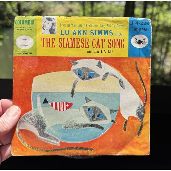 Rare 1955 Disney Siamese Cat Song Lady And Tramp 45rpm Record Lu Ann Simms T23